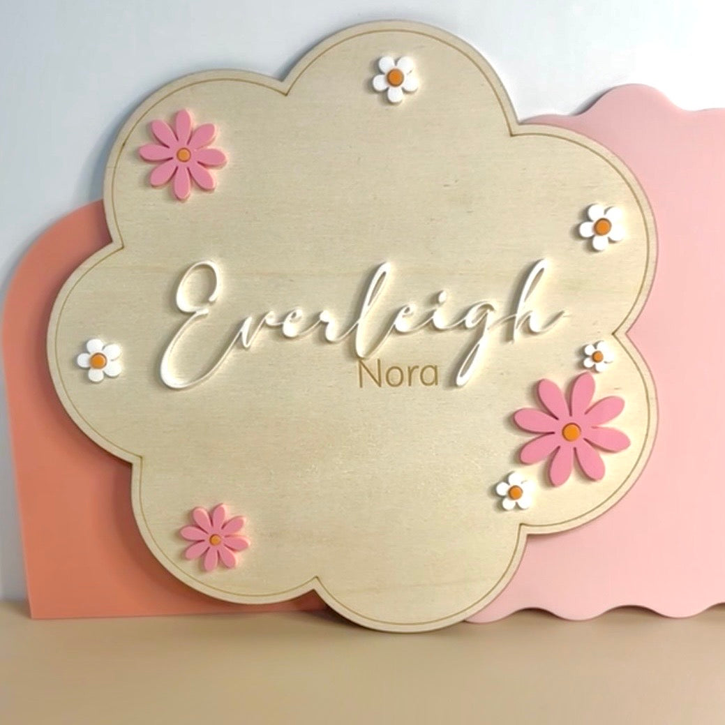 Flower Birth Name Announcement Plaque
