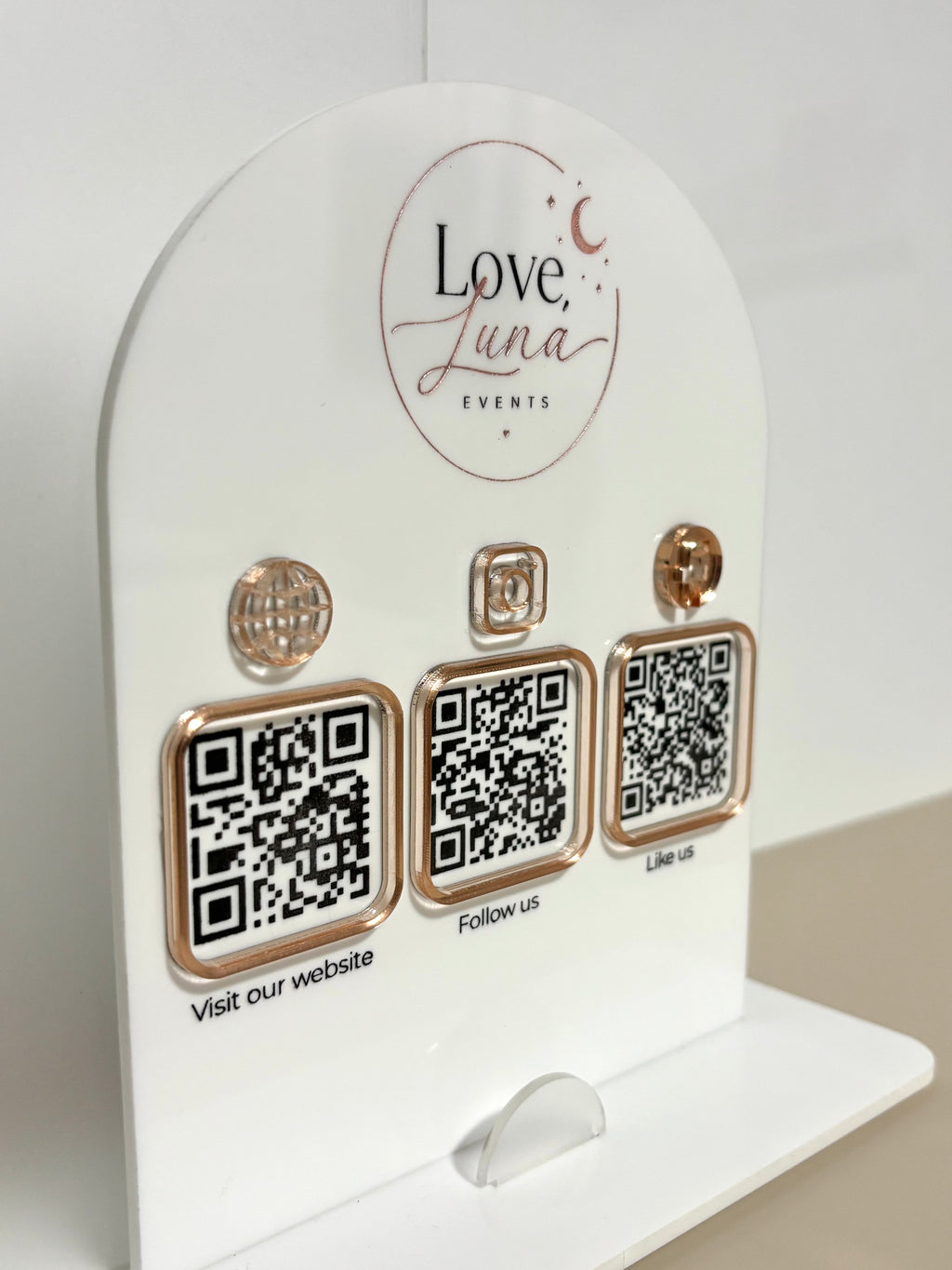 Personalised QR Code Table Top Sign – 3 QR Codes + Business Card Holder