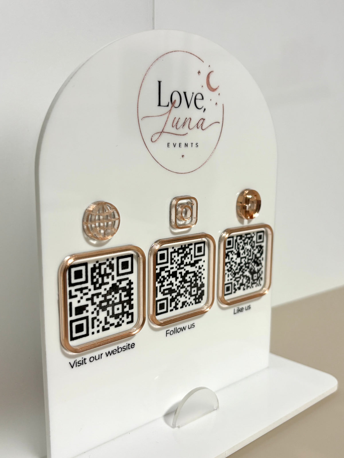 Personalised QR Code Table Top Sign – 3 QR Codes + Business Card Holder