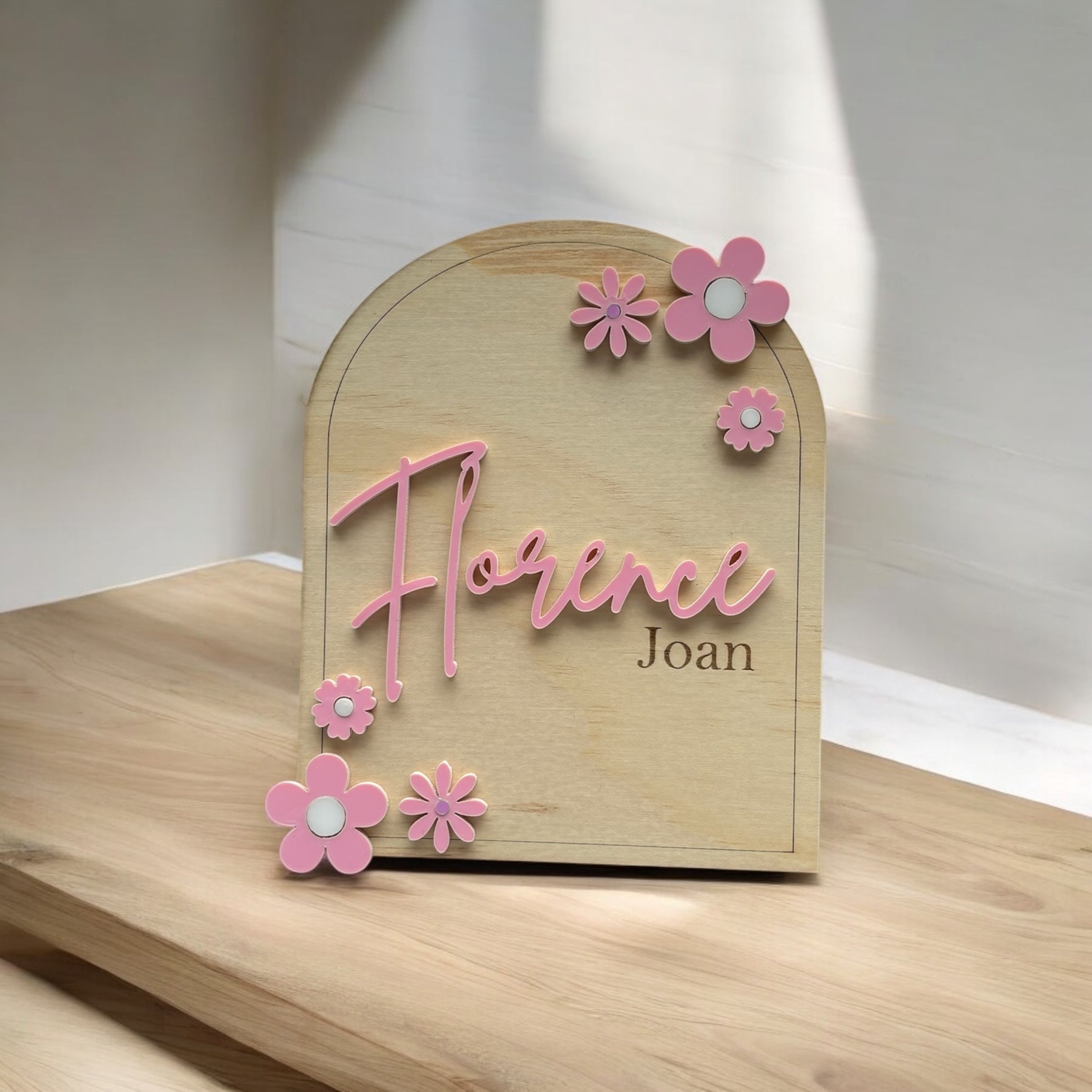 Arch Flower Power Name Announcement Plaque