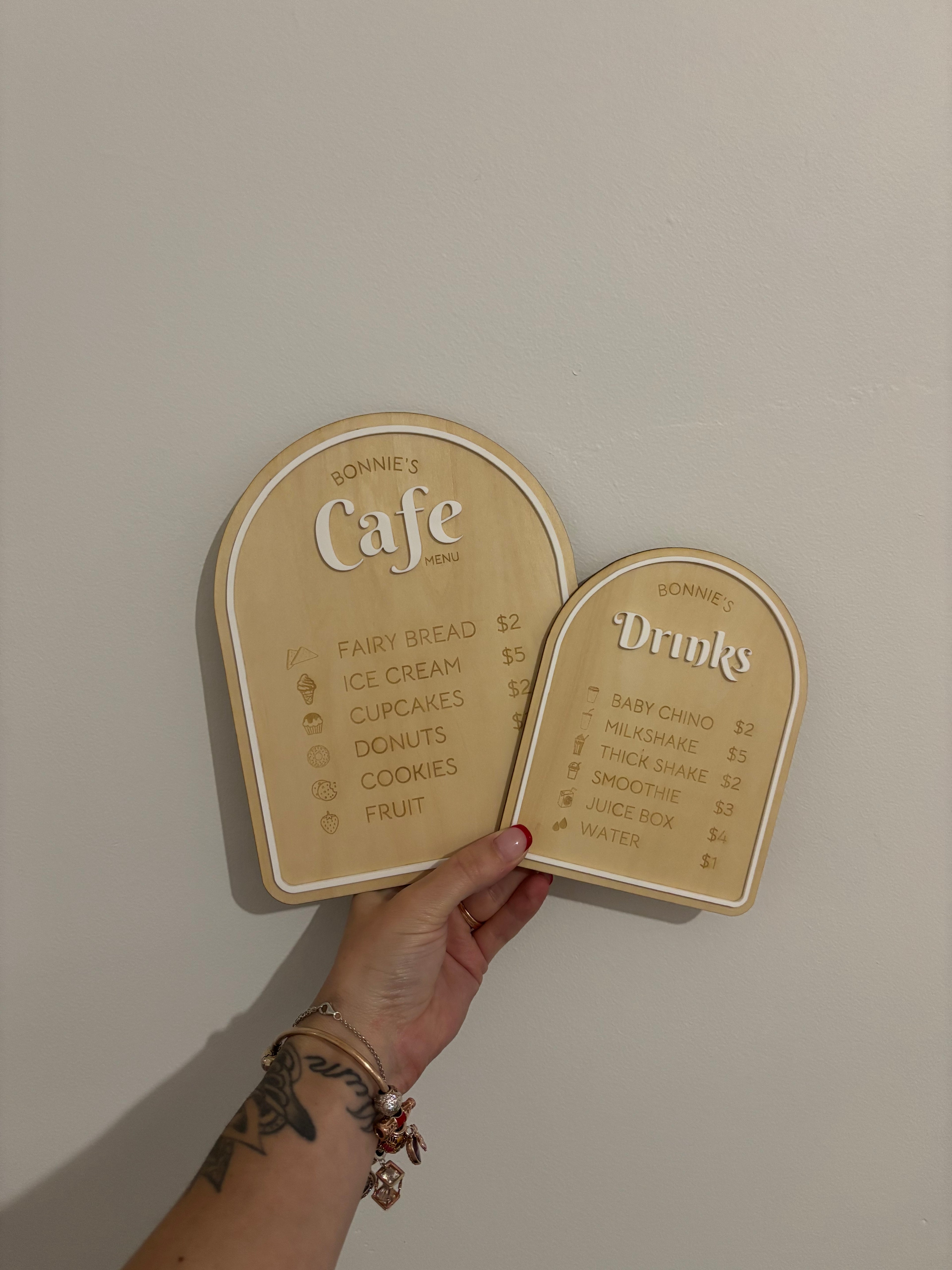 Engraved Wooden Cubby House Menus