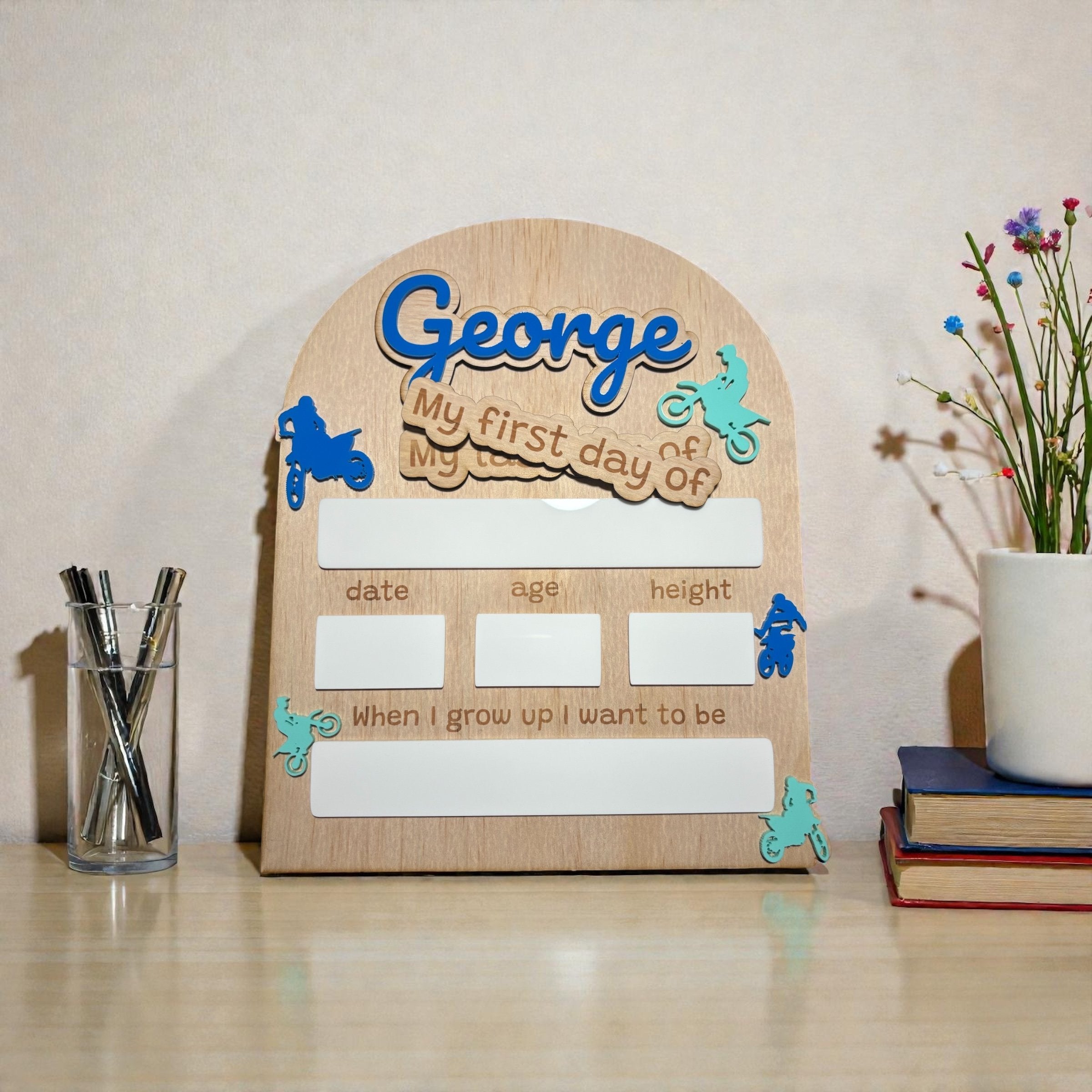 Personalised Motor Bikes First Day School Board