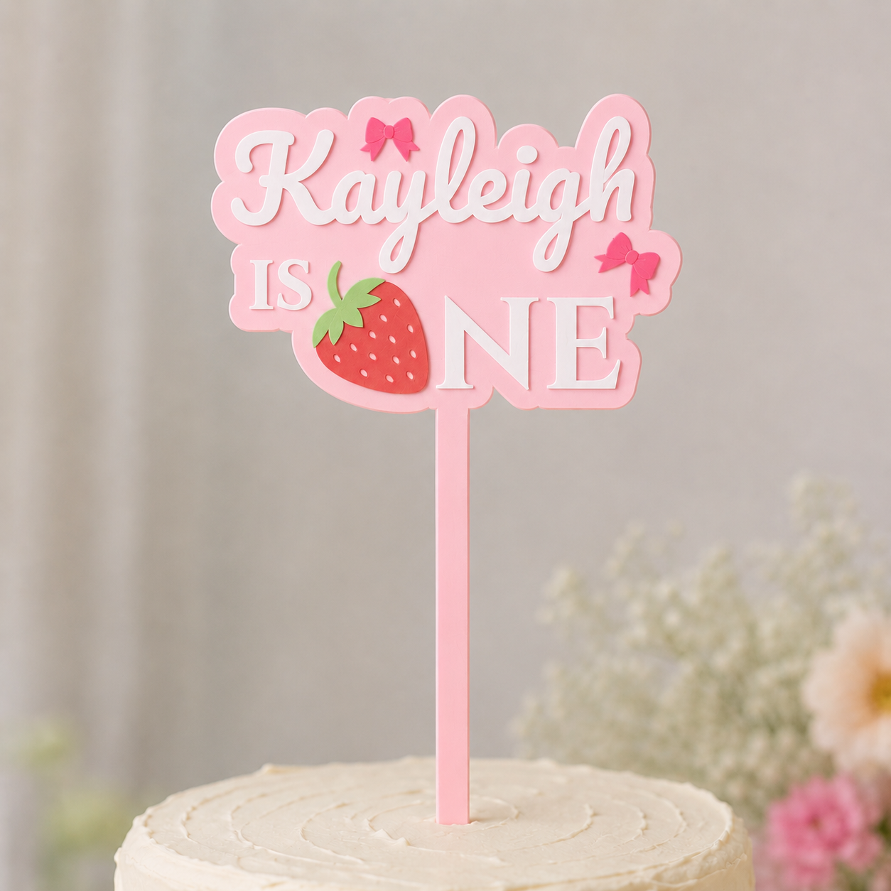 Strawberry + Bows Cake Topper