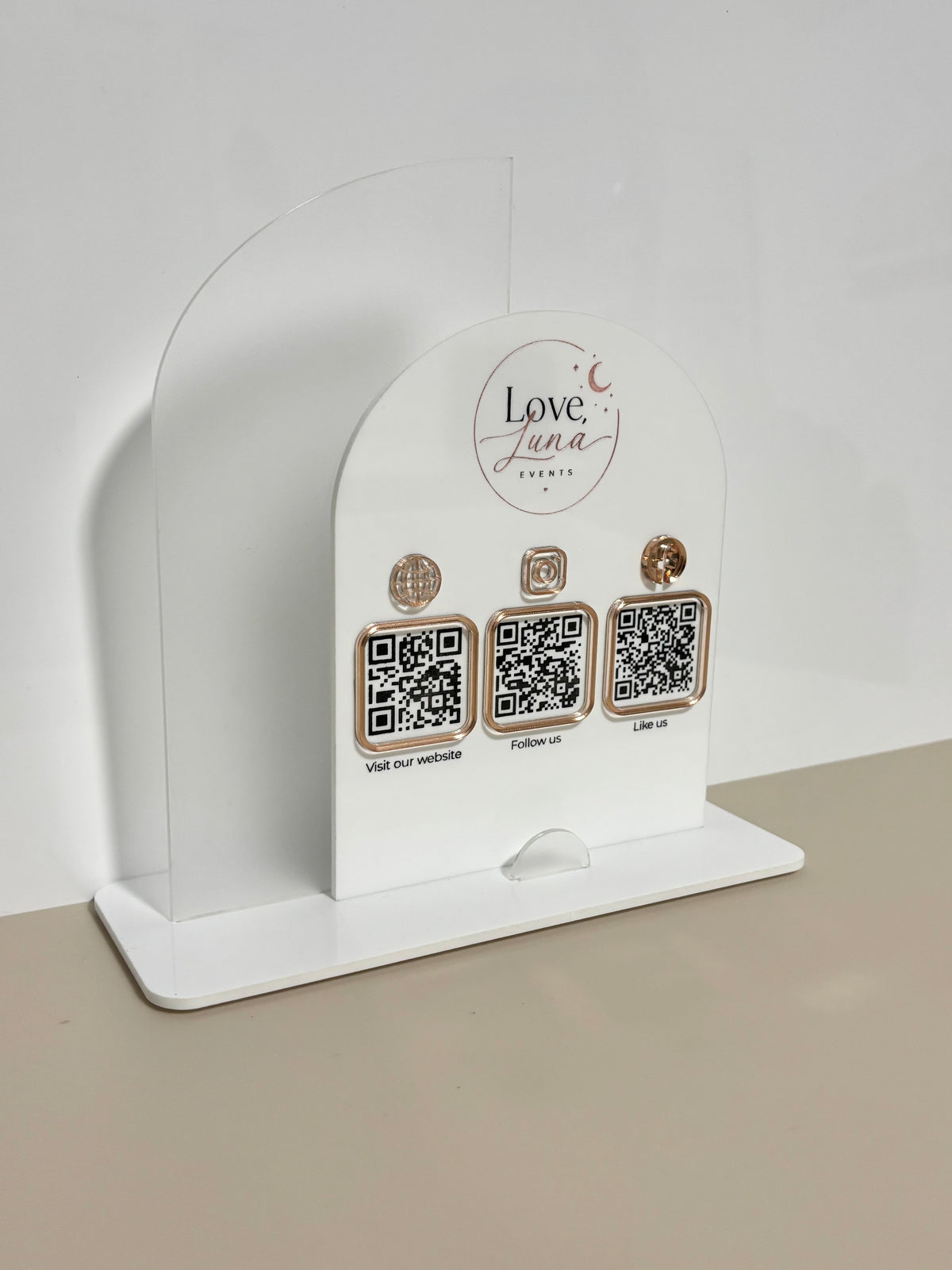 Personalised QR Code Table Top Sign – 3 QR Codes + Business Card Holder