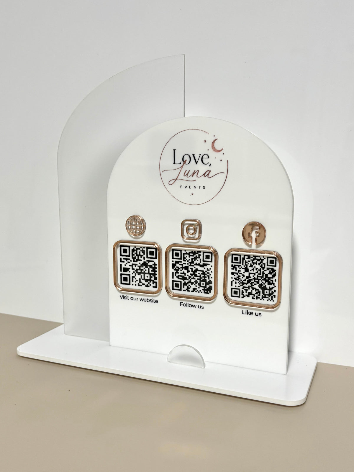Personalised QR Code Table Top Sign – 3 QR Codes + Business Card Holder