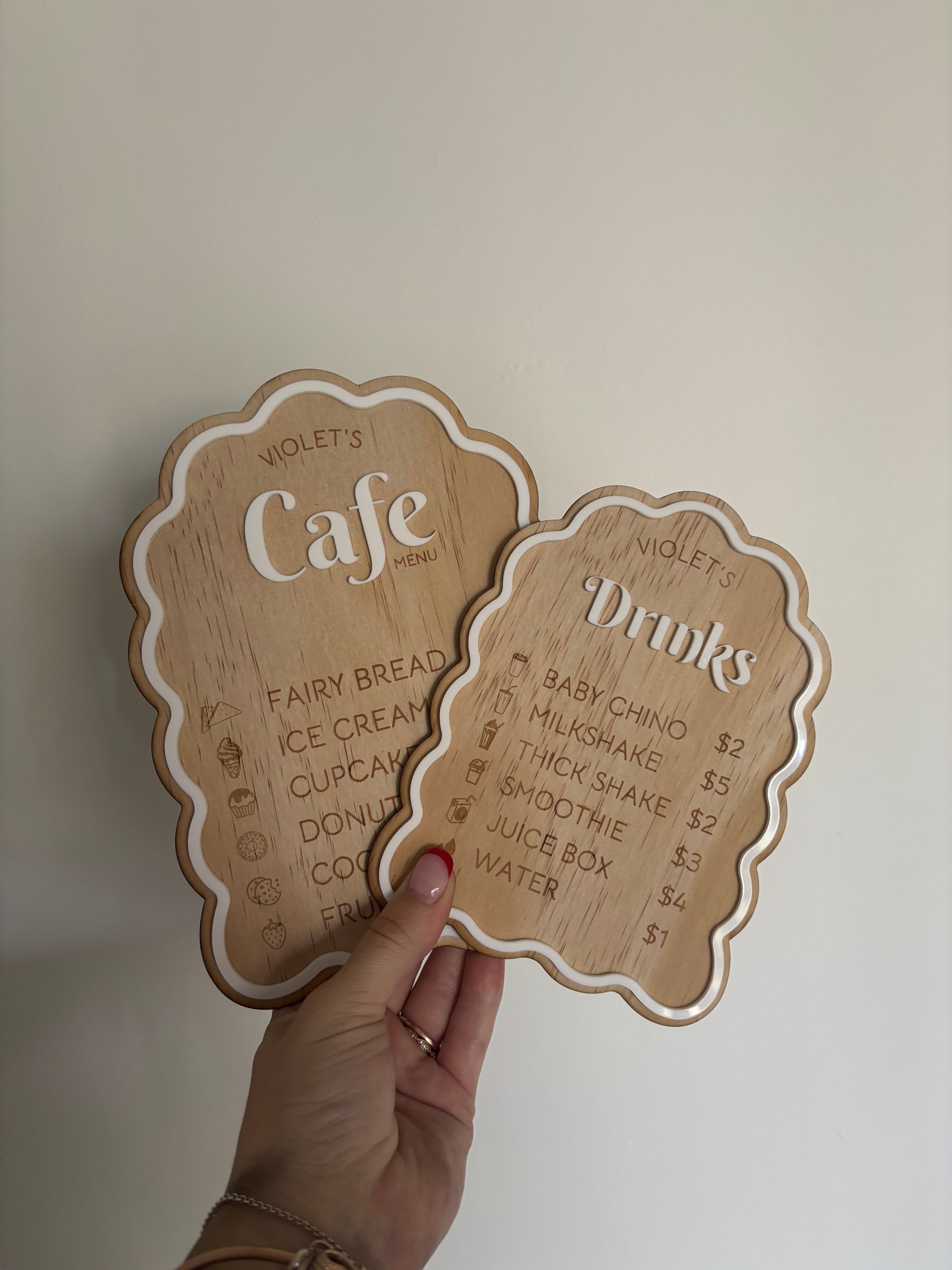 Engraved Wooden Cubby House Menus